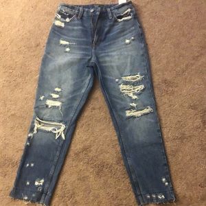 high rise ripped girlfriend jeans